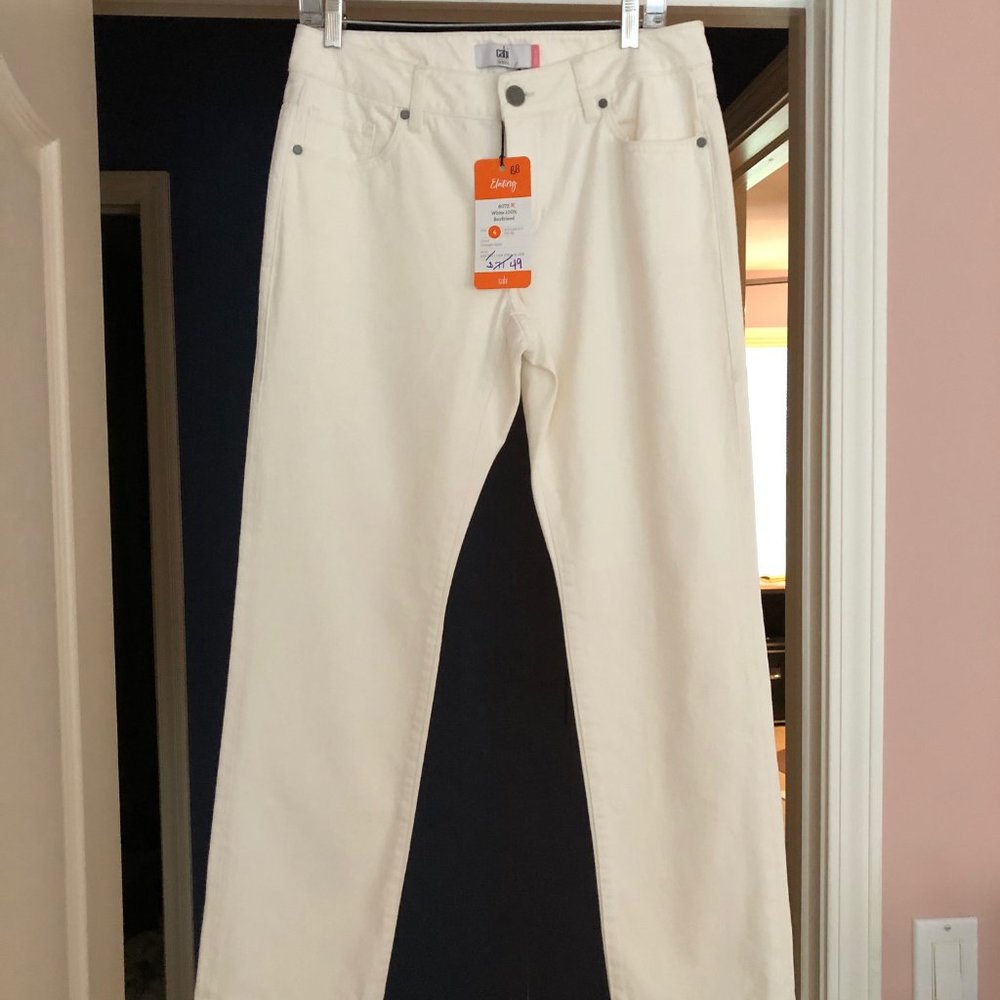 CAbi 100% Boyfriend Antique White Jean
